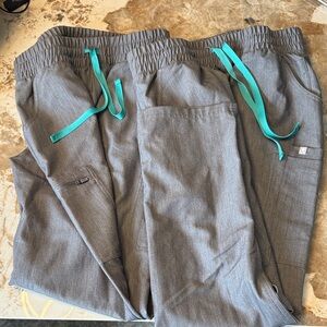 Figs Grey Ankle Scrub Pants with Teal Drawstrings yola high waisted